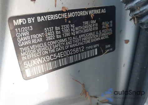 2014 BMW X3 xDrive28I from USA, damaged, VIN 5UXWX9C54E0D25812